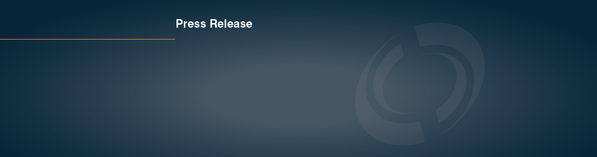 Full width banner image with a gradient background from dark blue to grey. An orange line extends from the left side of the screen to the text Press Release, which is in white